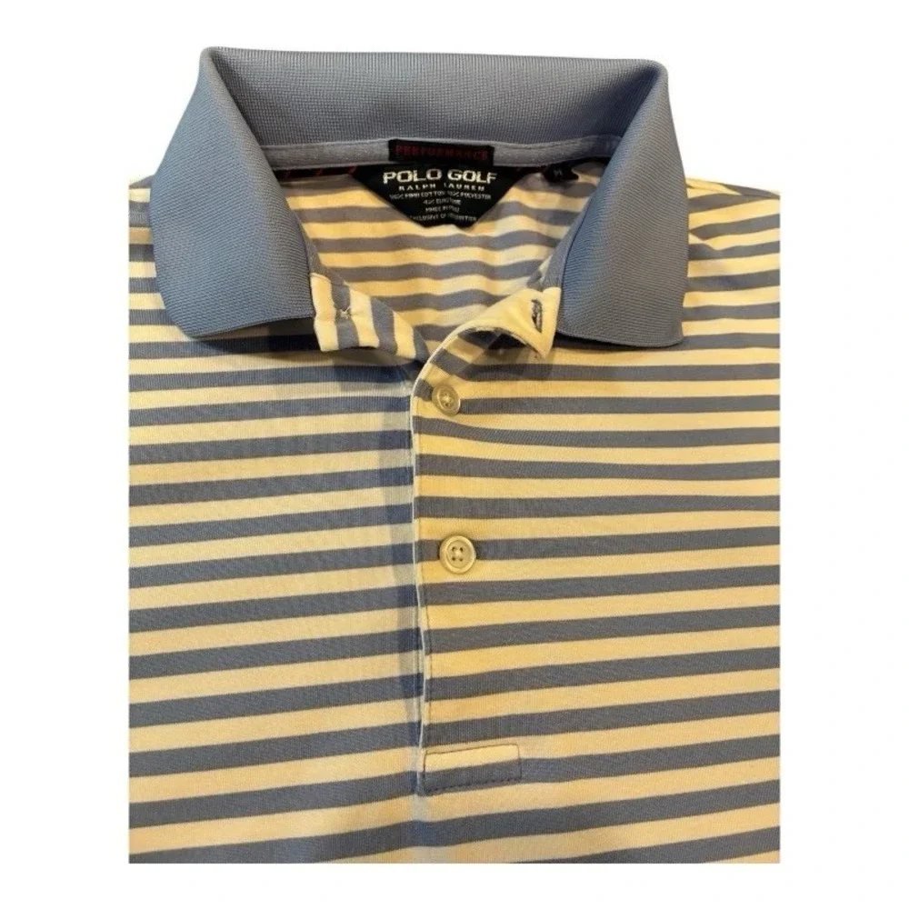 Polo Golf Ralph‎ Lauren Performance Polo Shirt White Light Blue Stripe M Men's